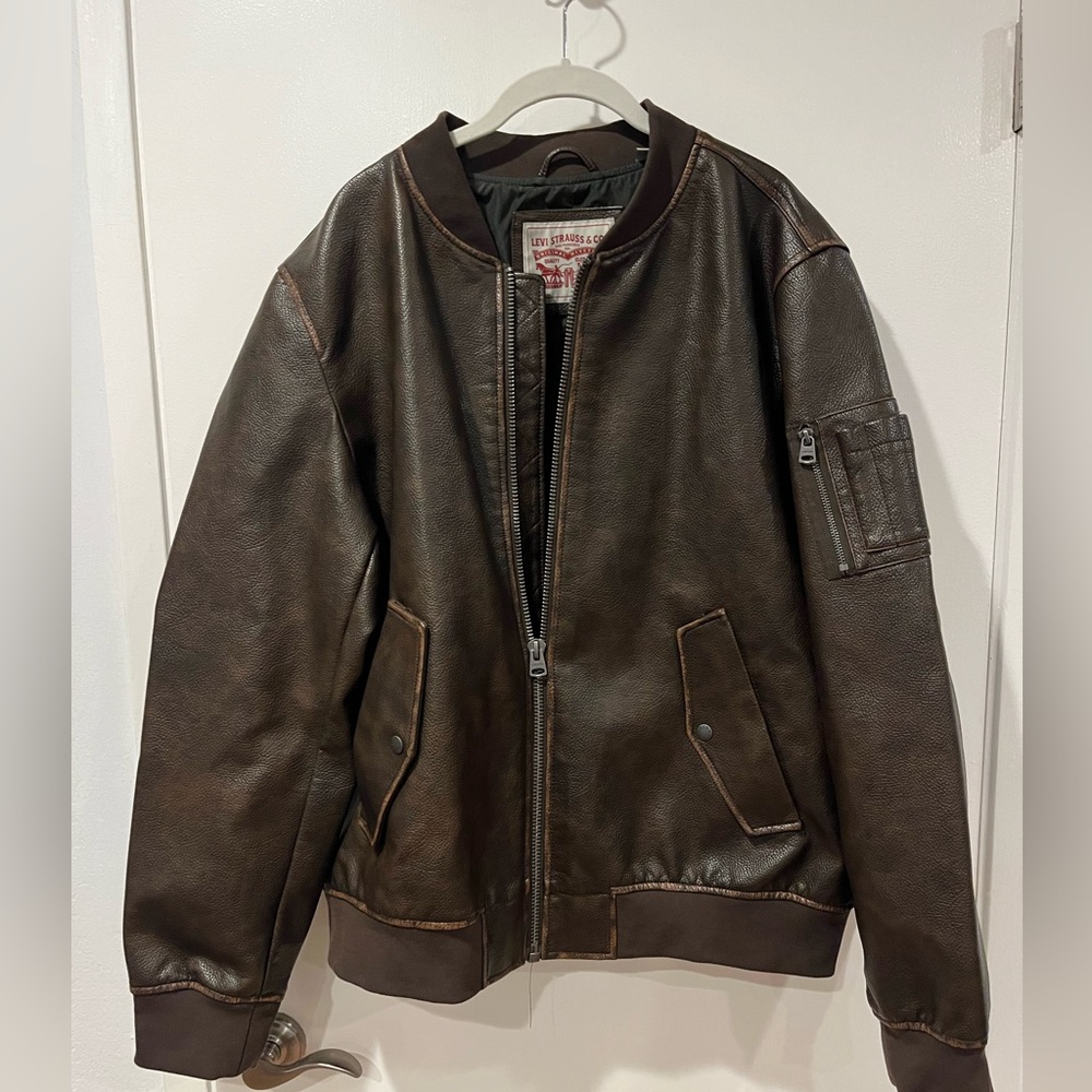 Levi’s Faux Leather Varsity Bomber Jacket BROWN